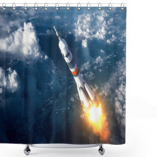 Personality  Carrier Rocket Launch In The Clouds Shower Curtains