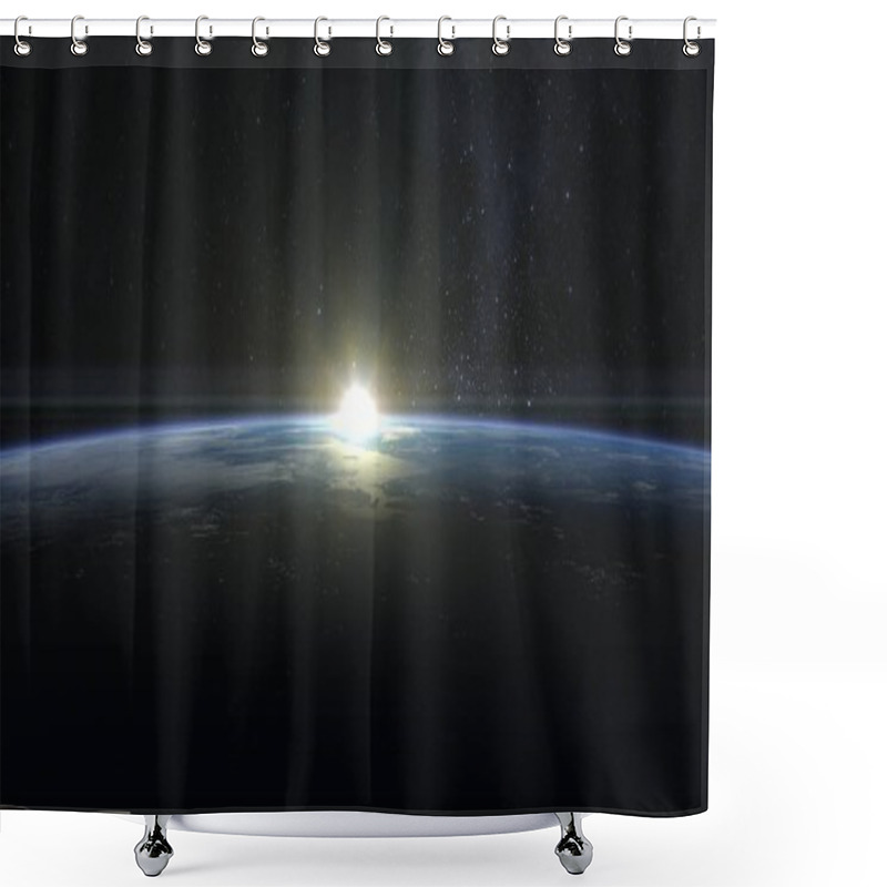 Personality  Sunrise Over The Earth. The Sun Slightly Above The Horizon. View From Space. 3D Render. Shower Curtains