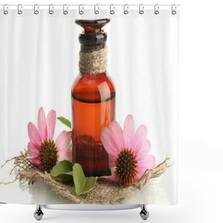 Personality  Medicine Bottle With Purple Echinacea , Isolated On White Shower Curtains