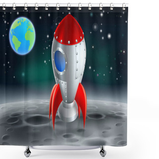 Personality  Cartoon Rocket On The Moon Shower Curtains