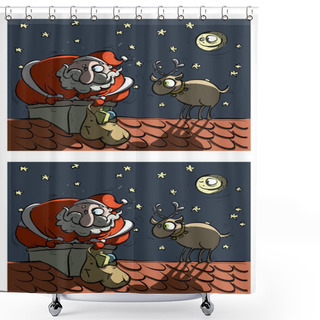 Personality  Santa And Rudolf Differences Visual Game Shower Curtains