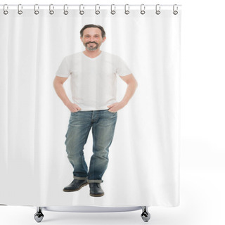 Personality  Casual Style To Suit His Personality. Bearded Man In Casual Style Isolated On White. Casual Trends. Casual Look Of Mature Fashion Model. Fashion Wardrobe For Modern Men. Fashion And Style Shower Curtains
