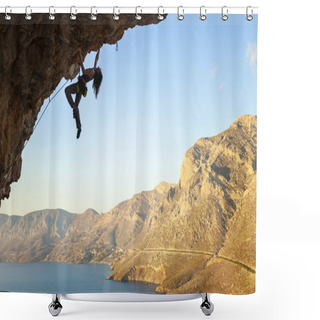 Personality  Young Rock Climber On A Cliff Shower Curtains