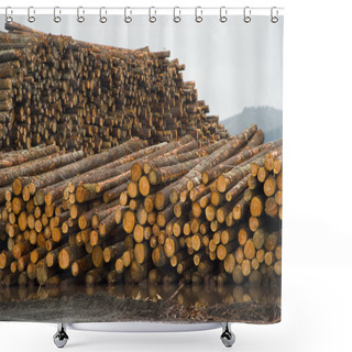 Personality  Lumber Mill Log Pile Wood Tree Trunks Waiting For Processing Shower Curtains