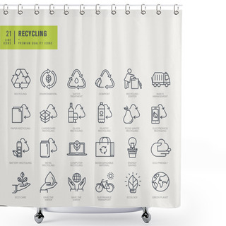 Personality  Thin Line Icons Set. Icons For Recycling, Environmental. Shower Curtains