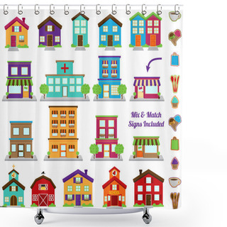 Personality  Vector Collection Of City And Town Buildings, Including Various Signs Shower Curtains