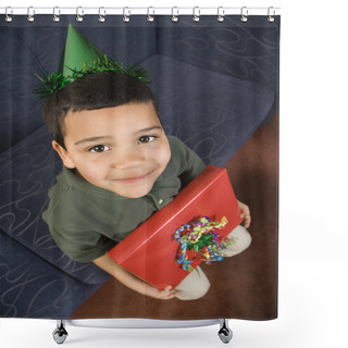 Personality  Boy With Birthday Present. Shower Curtains