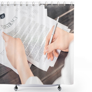 Personality  Businesswoman Signing Contract Shower Curtains