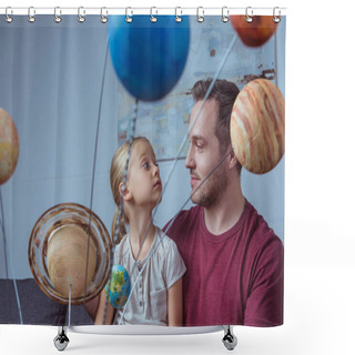 Personality  Father And Daughter With Planets Model Shower Curtains