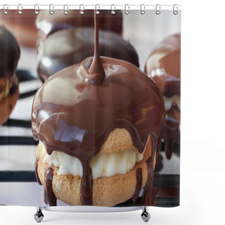 Personality  Dripping Chocolate Ganache Over Sandwich Cookies On Wire Rack Shower Curtains