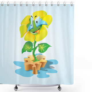 Personality  Vector Illustration Of A Cartoon Flower. Shower Curtains