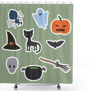 Personality  Illustration With Halloween Icons On Green Background  Shower Curtains