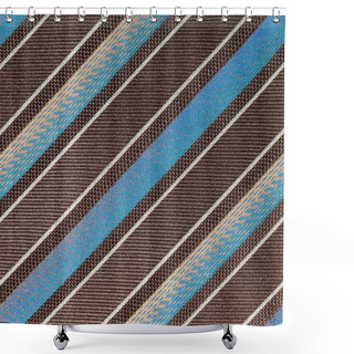 Personality  Fabric With Diagonal Various Widths Blue , Black And White Stri Shower Curtains