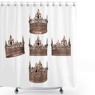 Personality  Medieval Jeweled Crown On Isolated Background, 3D Illustration, 3D Rendering Shower Curtains