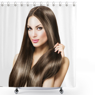 Personality  Woman Touching Her  Straight Hair Shower Curtains