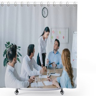 Personality  Group Of Business Coworkers Having Business Training At Workplace In Office Shower Curtains