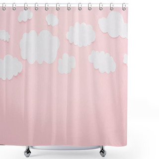 Personality  Top View Of White Paper Clouds Isolated On Pink With Copy Space Shower Curtains