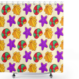 Personality  Star Fishes And Seashells Colorful Summer Seamless Vector Pattern Shower Curtains