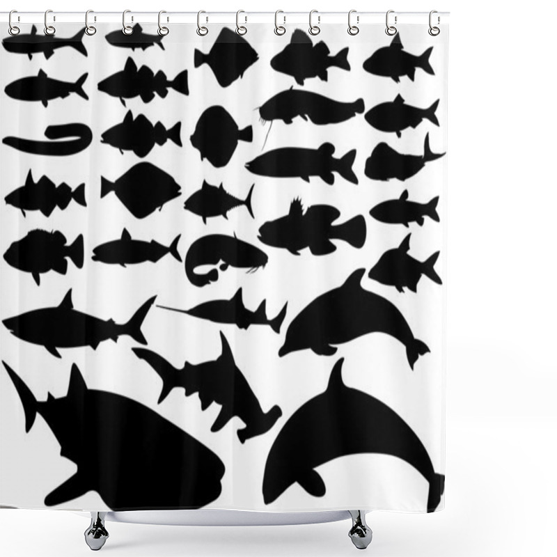 Personality  Fish Vector Set Shower Curtains
