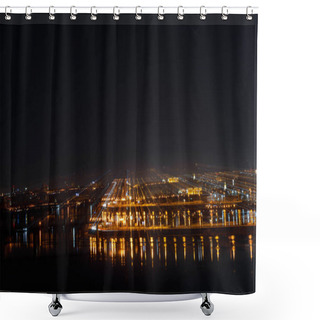 Personality  Aerial View Of Cityscape With Illuminated Buildings At Night Shower Curtains