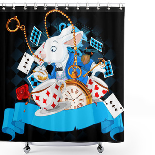 Personality  Wonderland Bunny With Design Elements Shower Curtains