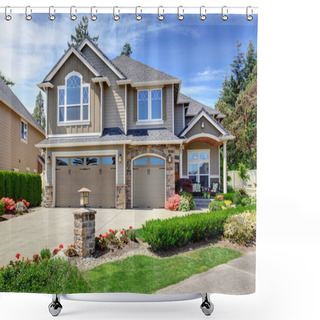 Personality  Home Exterior With Garage And Driveway  Shower Curtains