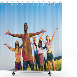 Personality  Happy Friends At Holi Festival Shower Curtains