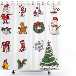 Personality  Christmas Graphic Elements Hand Drawn Vector Shower Curtains