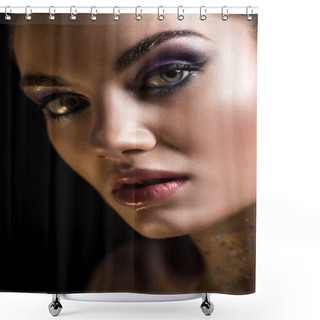 Personality  Elegant Girl Posing With Makeup, Isolated On Grey Shower Curtains