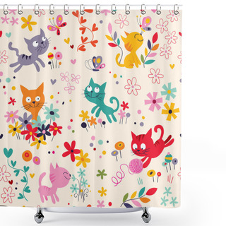 Personality  Cute Kittens Pattern Shower Curtains