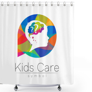 Personality  Children Logo Design Vector Brand Identity Premade Logo Kids School Logo Company Brand Sign Shower Curtains