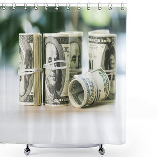 Personality  Rolled Dollar Banknotes Shower Curtains