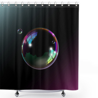 Personality  Soap Bubbles On Black Background. Vector Illustration. Shower Curtains