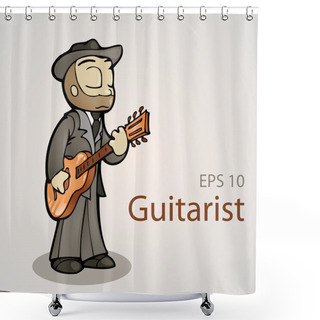 Personality  Cartoon Guitarist. Vector Illustration. Shower Curtains