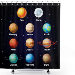 Personality  Glossy Planets Vector Set Shower Curtains