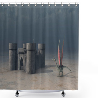 Personality  Medieval Castle And Dragon Shower Curtains
