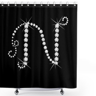 Personality  N Letter With Diamonds Bling Stars Shower Curtains