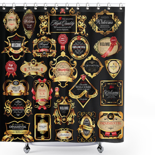 Personality  Set Of Labels With Gold Elements Shower Curtains