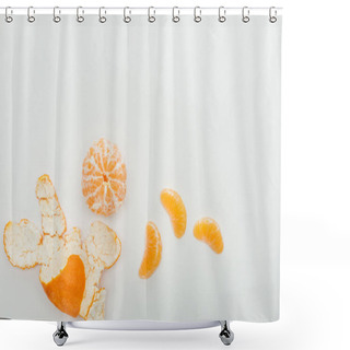 Personality  Top View Of Whole Tangerine, Slices And Peel On White Background  Shower Curtains