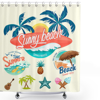 Personality  Set Of Summer Surfing Badges  Shower Curtains