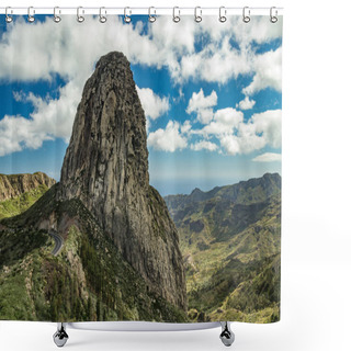 Personality  Agando Rock In La Gomera Island. A Volcanic Plug, Also Called A Volcanic Neck Or Lava Neck, Is A Volcanic Object Created When Magma Hardens Within A Vent On An Active Volcano. Shower Curtains