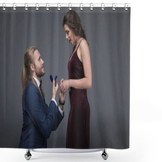 Personality  Man Making Marriage Proposal To Girlfriend Shower Curtains