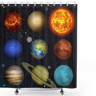 Personality  Vector Illustration Planets Solar System And Sun On Stars Backgr Shower Curtains
