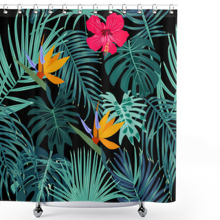 Personality  Vector Tropical Jungle Seamless Pattern With Palm Tree Leaves Shower Curtains
