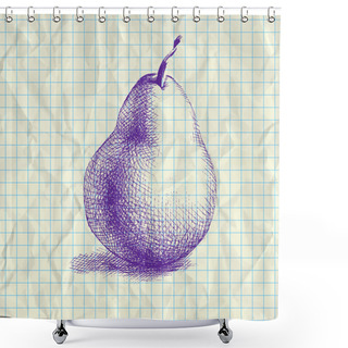 Personality  Sketch Illustration Of Pear On Notebook Paper. Shower Curtains