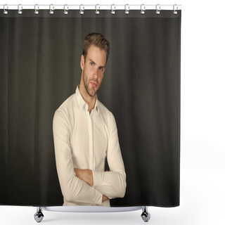 Personality  Confident And Looking Awesome. Confident Guy Dark Background. Confident Look Of Fashion Man. Formal Classy Style. Mens Wardrobe. Fashion And Style. Confident And Stylish Shower Curtains