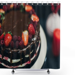 Personality  Chocolate Cake With Fruits Shower Curtains