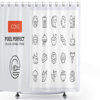 Personality  Restaurant And Menu Options Thin Line Icon Set. Outline Symbol Collection. Editable Vector Stroke. 256x256 Pixel Perfect Scalable To 128px, 64px... Shower Curtains