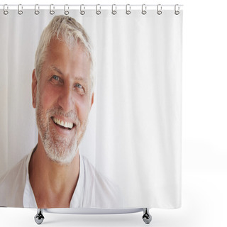 Personality  Mature Man Standing Against Wall Shower Curtains