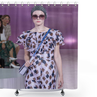 Personality  NEW YORK, NY - September 07, 2018: Lucan Gillespie Walks The Runway At The Kate Spade Spring Summer 2019 Fashion Show During New York Fashion Week Shower Curtains